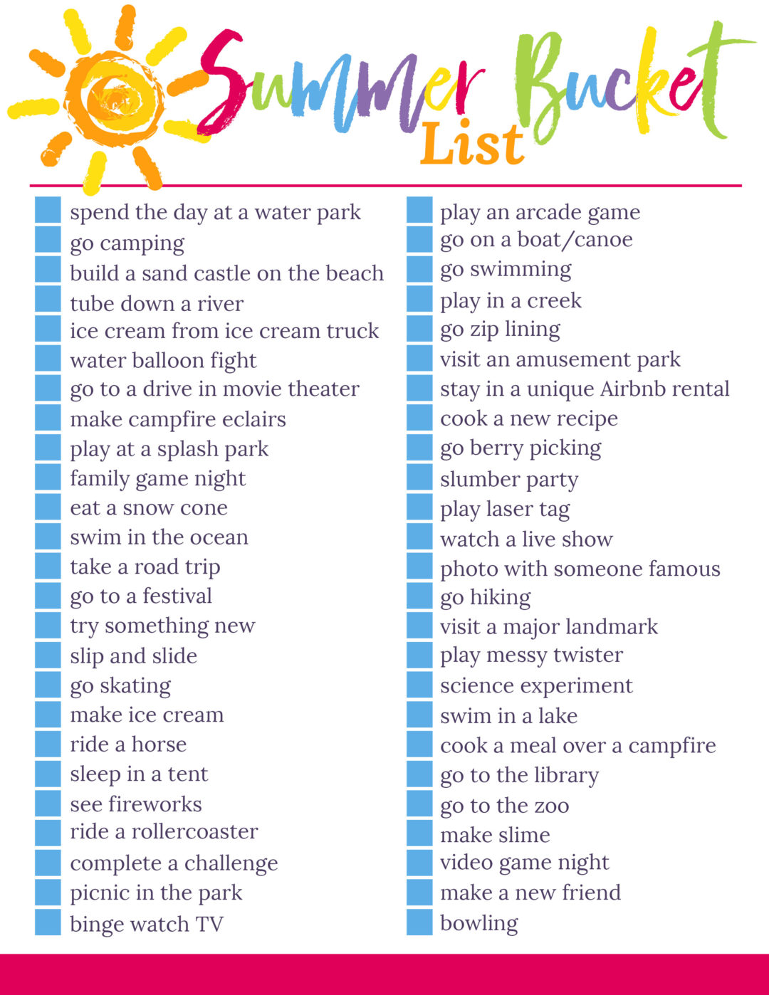 Summer Bucket List for Kids 2018 - Create Memories this Summer!