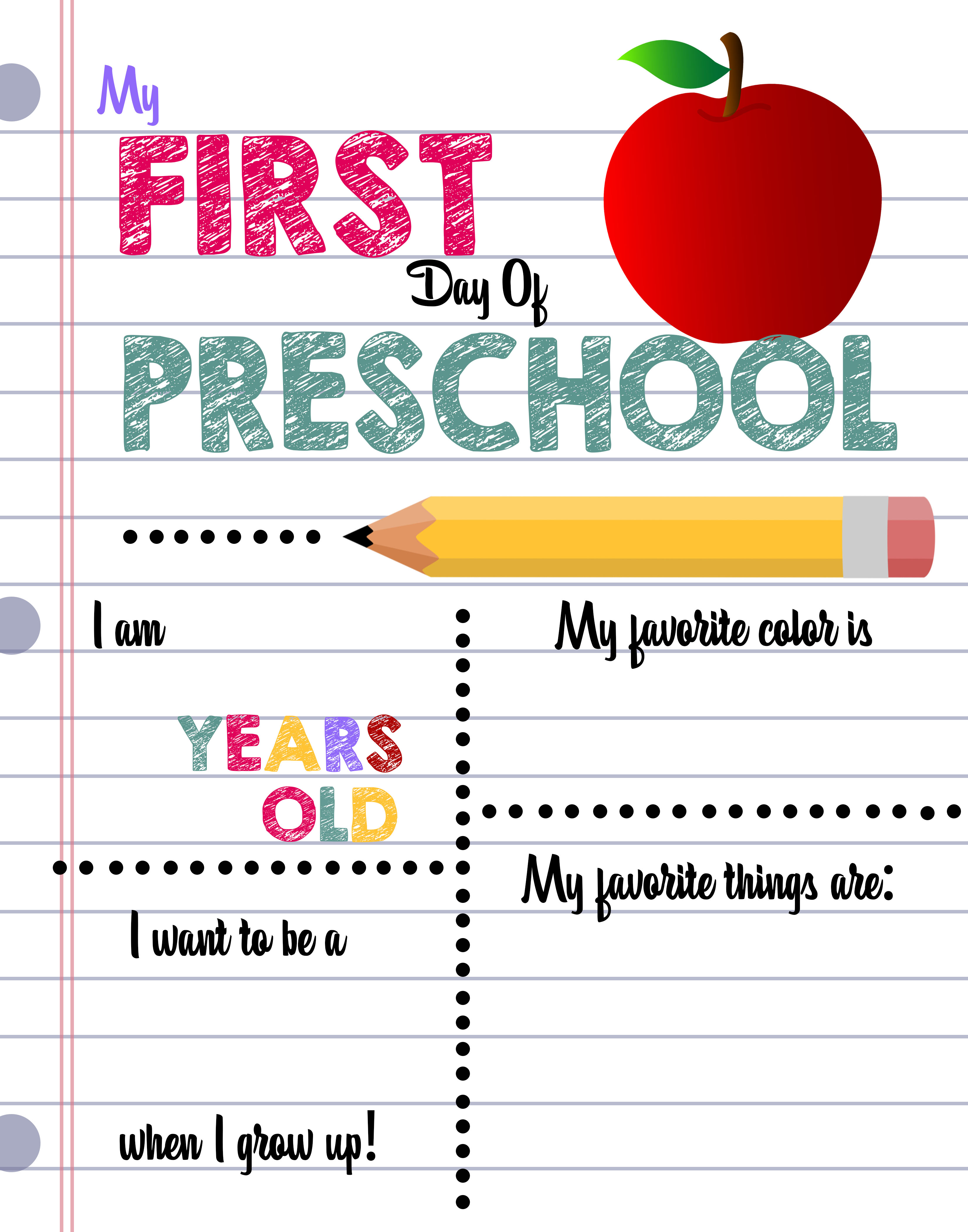 First Day Of Preschool Printable Free Printable Pdf
